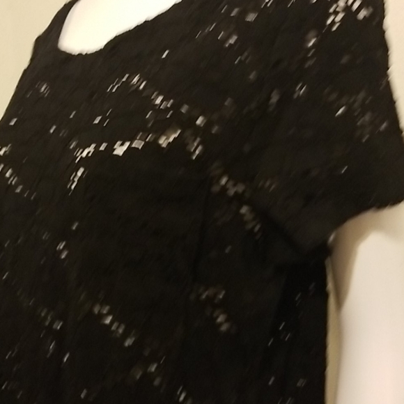 Chaus black lace cutout short sleeves top sz Large, EUC - Picture 5 of 9